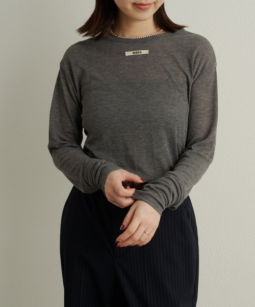 Omekashi（オメカシ）の「NUDEDシアーリブフライスプルオーバー（Tシャツ/カットソー・レディース・オフホワイト/パープル/イエロー/チャコールグレー/ベージュ/ブラック/ブルー/オレンジ/グリーン・FREE）」の12枚目の写真