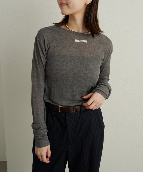 Omekashi（オメカシ）の「NUDEDシアーリブフライスプルオーバー（Tシャツ/カットソー・レディース・オフホワイト/パープル/イエロー/チャコールグレー/ベージュ/ブラック/ブルー/オレンジ/グリーン・FREE）」の13枚目の写真