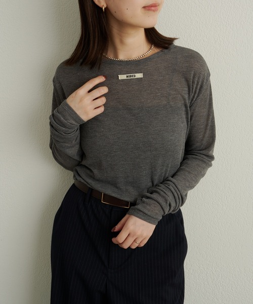 Omekashi（オメカシ）の「NUDEDシアーリブフライスプルオーバー（Tシャツ/カットソー・レディース・オフホワイト/パープル/イエロー/チャコールグレー/ベージュ/ブラック/ブルー/オレンジ/グリーン・FREE）」の14枚目の写真