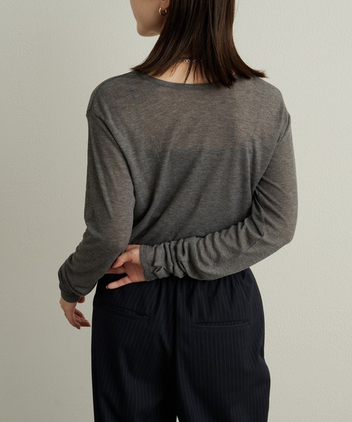 Omekashi（オメカシ）の「NUDEDシアーリブフライスプルオーバー（Tシャツ/カットソー・レディース・オフホワイト/パープル/イエロー/チャコールグレー/ベージュ/ブラック/ブルー/オレンジ/グリーン・FREE）」の17枚目の写真