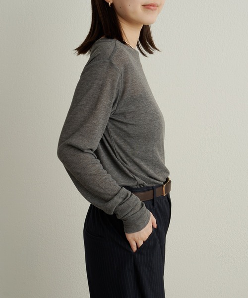 Omekashi（オメカシ）の「NUDEDシアーリブフライスプルオーバー（Tシャツ/カットソー・レディース・オフホワイト/パープル/イエロー/チャコールグレー/ベージュ/ブラック/ブルー/オレンジ/グリーン・FREE）」の18枚目の写真