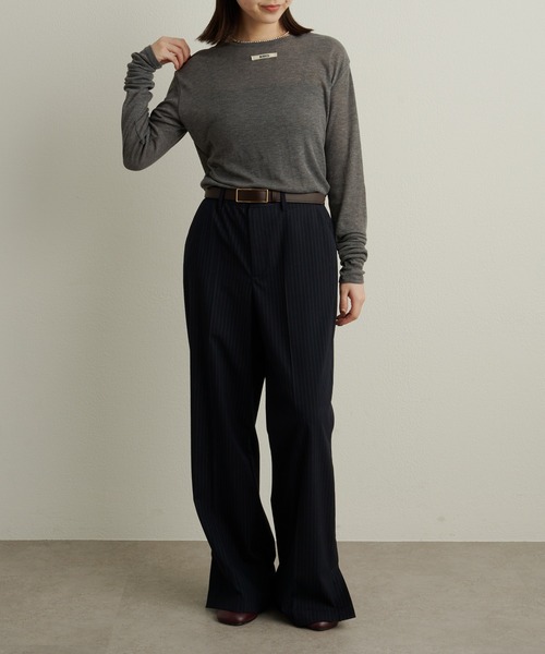 Omekashi（オメカシ）の「NUDEDシアーリブフライスプルオーバー（Tシャツ/カットソー・レディース・オフホワイト/パープル/イエロー/チャコールグレー/ベージュ/ブラック/ブルー/オレンジ/グリーン・FREE）」の21枚目の写真