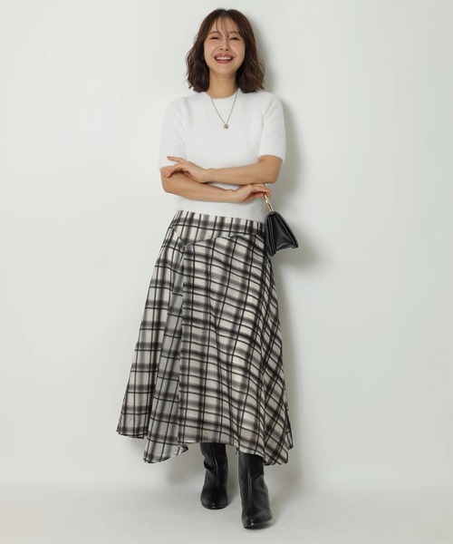 Apuweiser-riche（アプワイザーリッシェ）の「アシメチェック刺繍スカート（スカート・レディース・グレイッシュベージュ/ブラウン・2/1/0）」の5枚目の写真