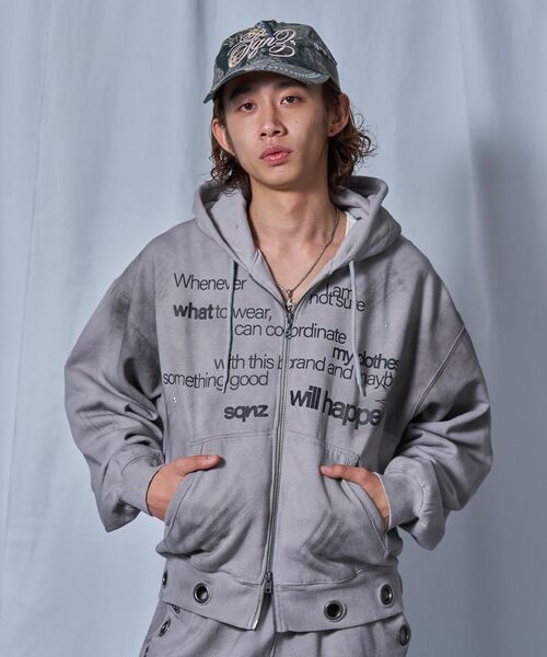 SEQUENZ（シークエンズ）の「＊新色追加【sqnz（エスキュンズ）】sqnz eyelet zip pk / ジップパーカー スタッズ フーディ ハトメ 裏起毛≪SET UP着用可能≫（パーカー・メンズ・グレー/その他1/ブラック/ピンク/ライトグレー・LARGE/MEDIUM/SMALL）」の14枚目の写真