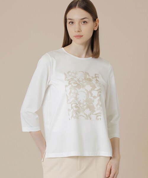 MACKINTOSH LONDON(マッキントッシュ ロンドン)の「【BIBURY FLOWER】シルエットバイブリープリントTシャツ(Tシャツ/カットソー・レディース・ベージュ/ブルー・40/38)」の1枚目の写真