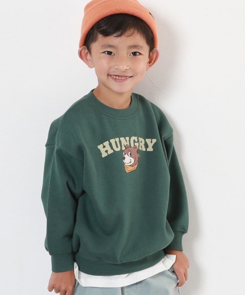 devirock（デビロック）の「デビラボ プリント 裏起毛  BOXシルエット トレーナー（スウェット・キッズ・レッド系1/レッド系2/ベージュ系1/グリーン系1/ブラック系2/ブルー系2/ベージュ系3/ブラック系4/ブラック系1/ベージュ系2/ブラック系3/グリーン系2/ブルー系1/ピンク系1・90cm/100cm/110cm/120cm/130cm/140cm/150cm/160cm）」の8枚目の写真