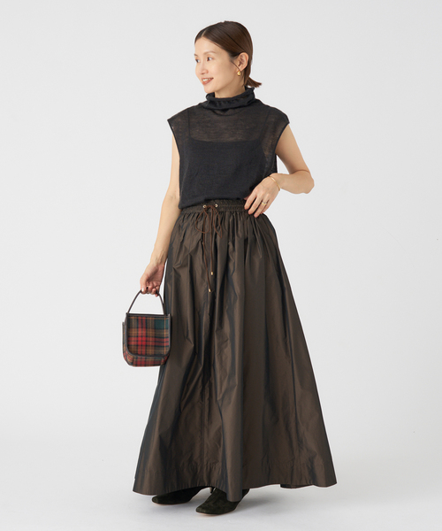 ラックス メモリータフタ ギャザースカート　カーキ ラックス メモリータフタ ギャザースカート カーキ ラックス メモリー