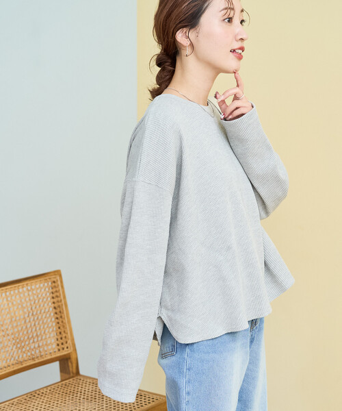 FREAK'S STORE(フリークスストア)の「限定展開 ワッフル ショート ラウンド クルー ネック プルオーバー(Tシャツ/カットソー・レディース・レッド/ブラック/グレー/ベージュ/オフホワイト/ブルー・フリ-)」の4枚目の写真