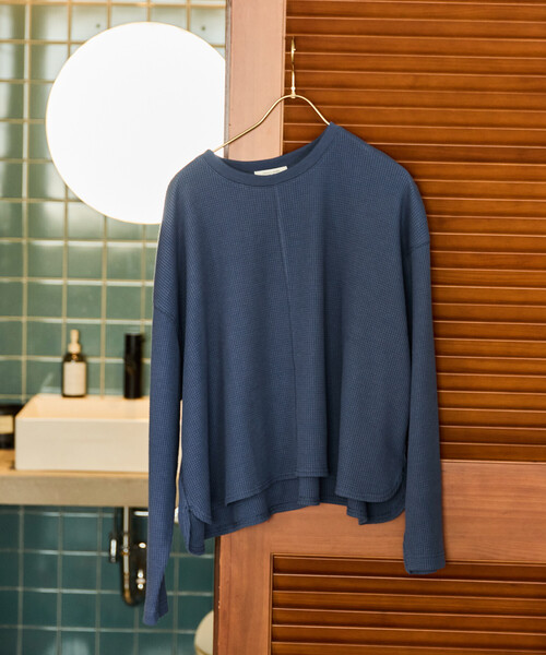 セール】限定展開 ワッフル ショート ラウンド クルー ネック プル