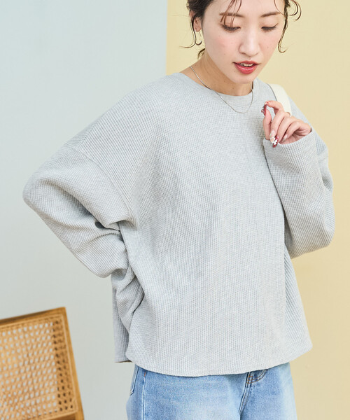 セール】限定展開 ワッフル ショート ラウンド クルー ネック プル