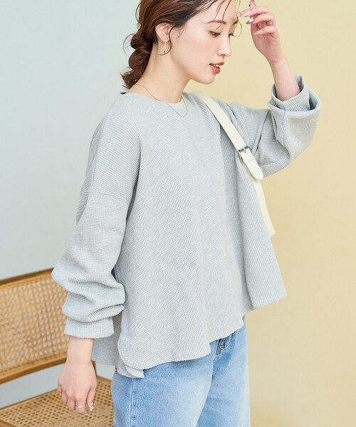 FREAK'S STORE(フリークスストア)の「限定展開 ワッフル ショート ラウンド クルー ネック プルオーバー(Tシャツ/カットソー・レディース・レッド/ブラック/グレー/ベージュ/オフホワイト/ブルー・フリ-)」の13枚目の写真