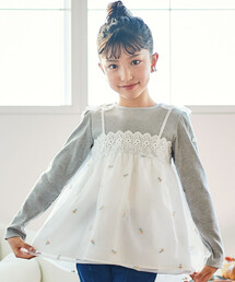 SLAP SLIP | 花柄刺しゅうオーガンジービスチェドッキングTシャツ(80~130cm)(Tシャツ/カットソー)