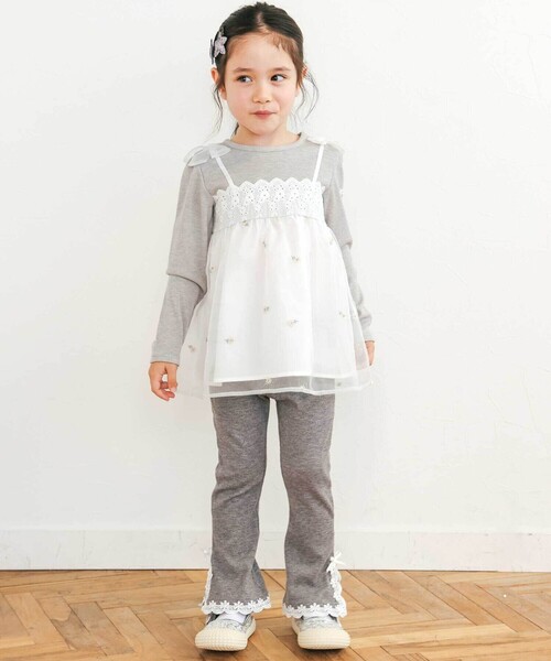 SLAP SLIP(スラップスリップ)の「花柄刺しゅうオーガンジービスチェドッキングTシャツ(80~130cm)(Tシャツ/カットソー・キッズ・イエロー/グレー・90cm/110cm/120cm/100cm/130cm/80cm)」の5枚目の写真