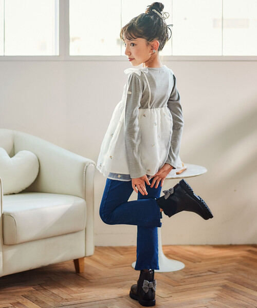 SLAP SLIP(スラップスリップ)の「花柄刺しゅうオーガンジービスチェドッキングTシャツ(80~130cm)(Tシャツ/カットソー・キッズ・イエロー/グレー・90cm/110cm/120cm/100cm/130cm/80cm)」の7枚目の写真