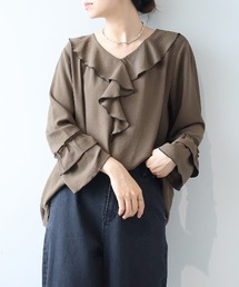 【L~5L 大きいサイズ】ラッフルフリルスリーブブラウス