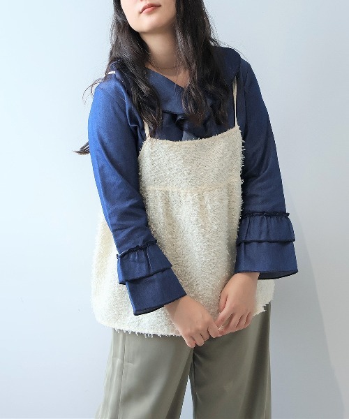 leswel(レスウェル)の「【L~5L 大きいサイズ】ラッフルフリルスリーブブラウス(シャツ/ブラウス・レディース・ダークブラウン/クリーム/ネイビー・5L/4L/3L/LL/L)」の11枚目の写真