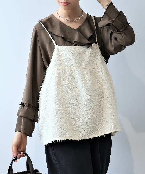 leswel(レスウェル)の「【L~5L 大きいサイズ】ラッフルフリルスリーブブラウス(シャツ/ブラウス・レディース・ダークブラウン/クリーム/ネイビー・5L/4L/3L/LL/L)」の15枚目の写真