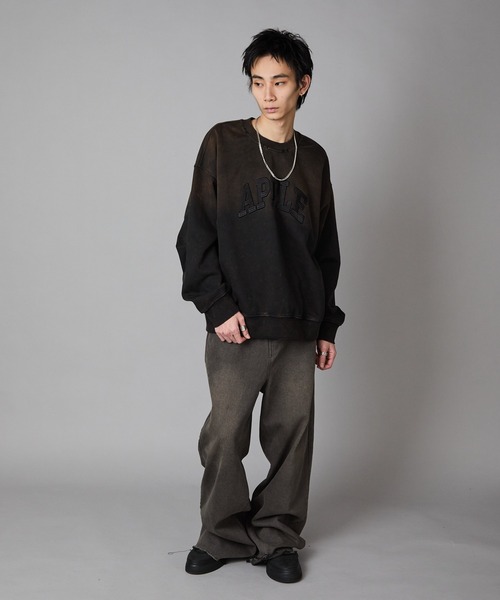 セール】APPLE Design PrintBleach processing Crew Neck Sweatshirt