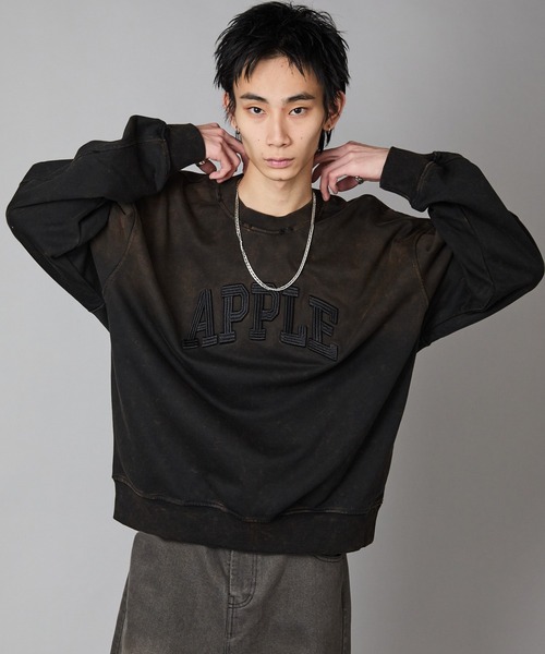 APPLE Design PrintBleach processing Crew Neck Sweatshirt / APPLE