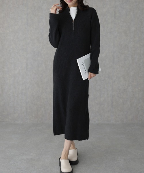 Lace Ladies(レースレディース)の「ハーフジップ リブ ロング ニット ワンピース(ワンピース・レディース・ブラック/グレイッシュベージュ/グレー/チャコールグレー・S/FREE)」の20枚目の写真