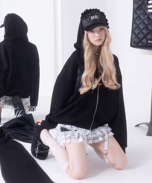 サテンフリルジップフーディー（カーディガン/ボレロ）｜FickleBebe