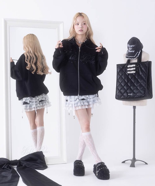 サテンフリルジップフーディー（カーディガン/ボレロ）｜FickleBebe