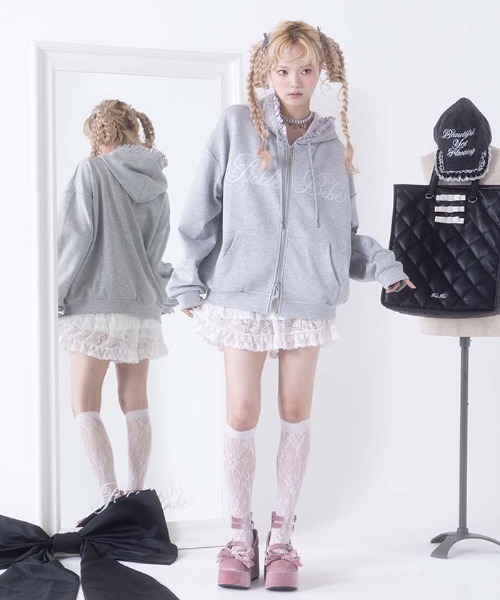 フィクルベベ サテンフリルジップフーディー サテンフリルジップフーディー（カーディガン/ボレロ）｜FickleBebe