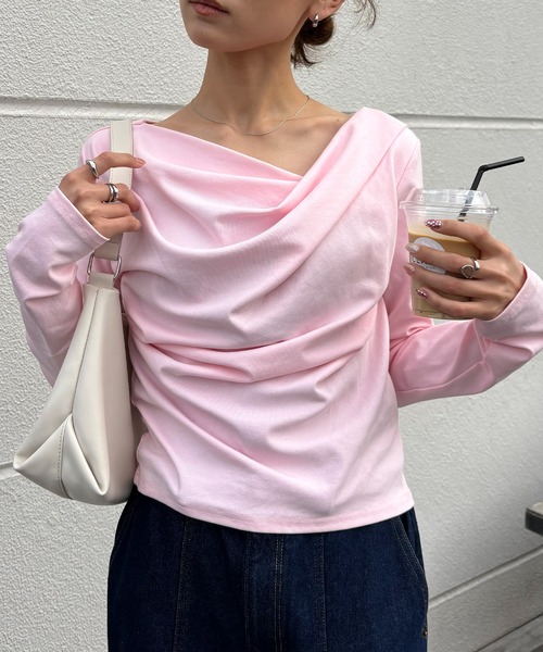 NOGLE(ノグル)の「【NOGLE/ノグル】2wayオフショルロンT(Tシャツ/カットソー・レディース・チャコール/ホワイト/ブラック/オートミール/ピンク・FREE)」の5枚目の写真