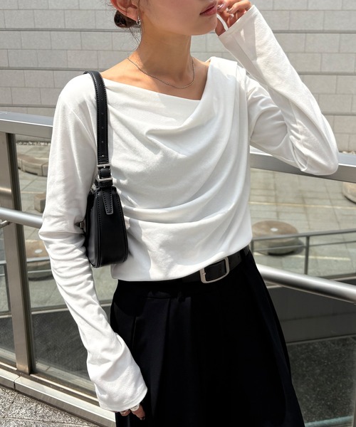 NOGLE(ノグル)の「【NOGLE/ノグル】2wayオフショルロンT(Tシャツ/カットソー・レディース・チャコール/ホワイト/ブラック/オートミール/ピンク・FREE)」の6枚目の写真