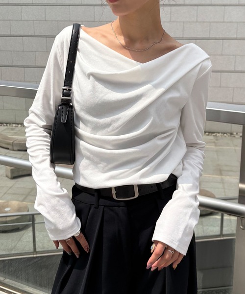 NOGLE(ノグル)の「【NOGLE/ノグル】2wayオフショルロンT(Tシャツ/カットソー・レディース・チャコール/ホワイト/ブラック/オートミール/ピンク・FREE)」の12枚目の写真