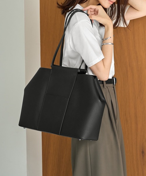 STYLE DELI（スタイルデリ）の「【DRESSDEN】レザーバッグ／L-01（トートバッグ・レディース・ブラック/シルバー/グレイッシュベージュ・FREE）」の2枚目の写真