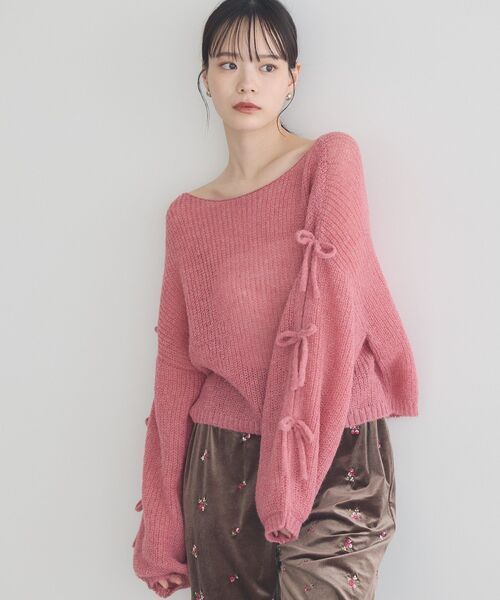 セール】サイドリボン透かしニットプルオーバー（ニット/セーター