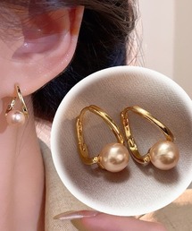 ピアス リングピアス レディース 上品 ゴールド ピアスパール 大ぶり 輝く 小顔効果