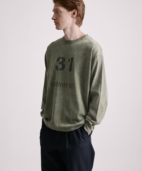 Saturdays NYC（サタデーズ ニューヨークシティ ）の「Crosby Stencil Print Relaxed LS Tee（Tシャツ/カットソー・メンズ・オリーブ/チャコールグレー・X-SMALL/XL/S/M/L）」の3枚目の写真