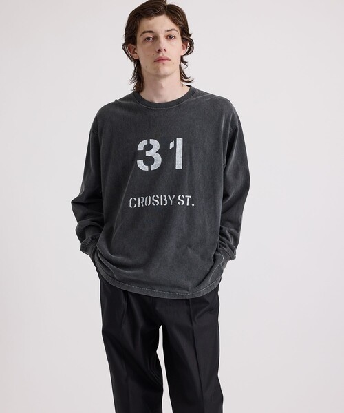 Saturdays NYC（サタデーズ ニューヨークシティ ）の「Crosby Stencil Print Relaxed LS Tee（Tシャツ/カットソー・メンズ・オリーブ/チャコールグレー・X-SMALL/XL/S/M/L）」の6枚目の写真
