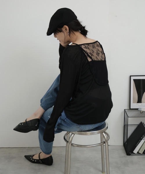Ulysses（ユリシス）の「バックレースシアーカットソー（Tシャツ/カットソー・レディース・ブラック/ベージュ・F）」の11枚目の写真