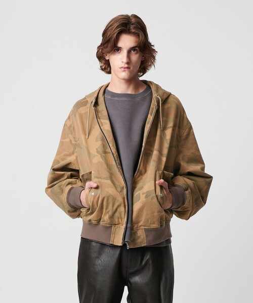 セール】ピグメント プリント ジップ フード ジャケット -セットアップ