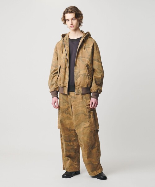 セール】ピグメント プリント ジップ フード ジャケット -セットアップ