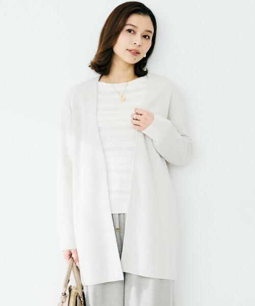 UNTITLED（アンタイトル）の「【洗える/ボタンなし】ミラノリブカーディガン（カーディガン/ボレロ・レディース・ブラック/ナチュラル・04/02/00/44）」の10枚目の写真