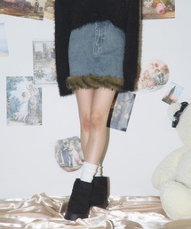 MSGirl（エムエスジーガール）の「フェイクファー/デニム ミニスカート スカパン（デニムスカート・レディース）」