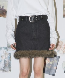 MSGirl（エムエスジーガール）の「フェイクファー/デニム ミニスカート スカパン（デニムスカート）」