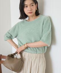 フェザー半袖ニットプルオーバー