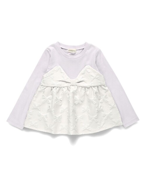 BRANSHES（ブランシェス）の「【おそろい】リボン柄ドッキング長袖Tシャツ（Tシャツ/カットソー・キッズ・アイボリー/ブラック・110/120/100/140/130/90/150/80）」の3枚目の写真