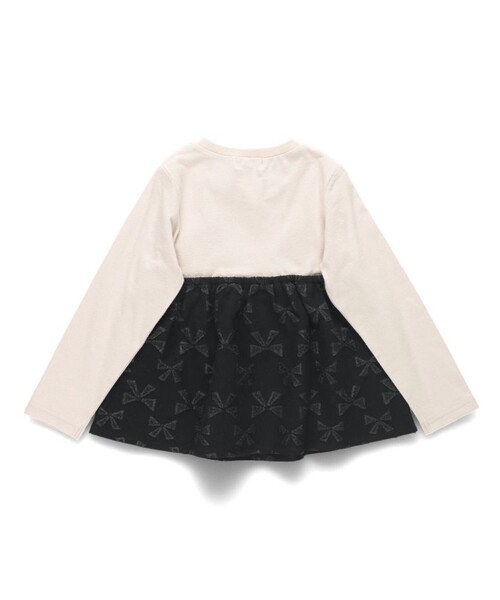 BRANSHES（ブランシェス）の「【おそろい】リボン柄ドッキング長袖Tシャツ（Tシャツ/カットソー・キッズ・アイボリー/ブラック・110/120/100/140/130/90/150/80）」の7枚目の写真