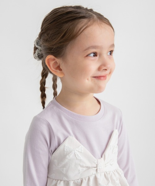 BRANSHES（ブランシェス）の「【おそろい】リボン柄ドッキング長袖Tシャツ（Tシャツ/カットソー・キッズ・アイボリー/ブラック・110/120/100/140/130/90/150/80）」の8枚目の写真