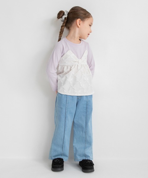 BRANSHES（ブランシェス）の「【おそろい】リボン柄ドッキング長袖Tシャツ（Tシャツ/カットソー・キッズ・アイボリー/ブラック・110/120/100/140/130/90/150/80）」の11枚目の写真