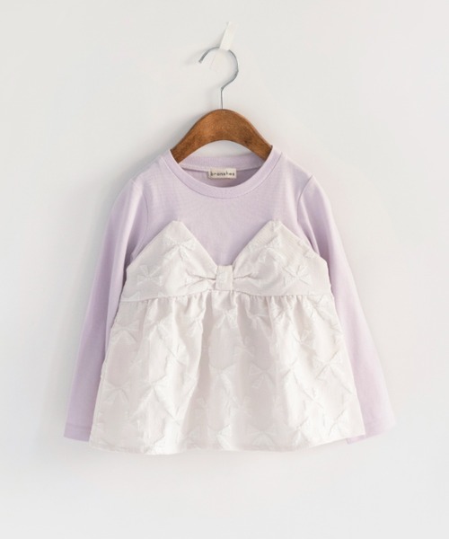 BRANSHES（ブランシェス）の「【おそろい】リボン柄ドッキング長袖Tシャツ（Tシャツ/カットソー・キッズ・アイボリー/ブラック・110/120/100/140/130/90/150/80）」の12枚目の写真