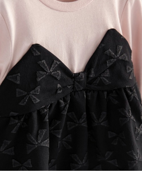 BRANSHES（ブランシェス）の「【おそろい】リボン柄ドッキング長袖Tシャツ（Tシャツ/カットソー・キッズ・アイボリー/ブラック・110/120/100/140/130/90/150/80）」の14枚目の写真