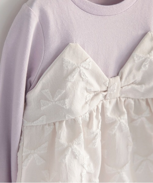 BRANSHES（ブランシェス）の「【おそろい】リボン柄ドッキング長袖Tシャツ（Tシャツ/カットソー・キッズ・アイボリー/ブラック・110/120/100/140/130/90/150/80）」の15枚目の写真