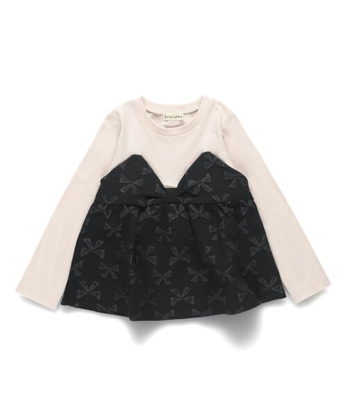 BRANSHES（ブランシェス）の「【おそろい】リボン柄ドッキング長袖Tシャツ（Tシャツ/カットソー・キッズ・アイボリー/ブラック・110/120/100/140/130/90/150/80）」の16枚目の写真